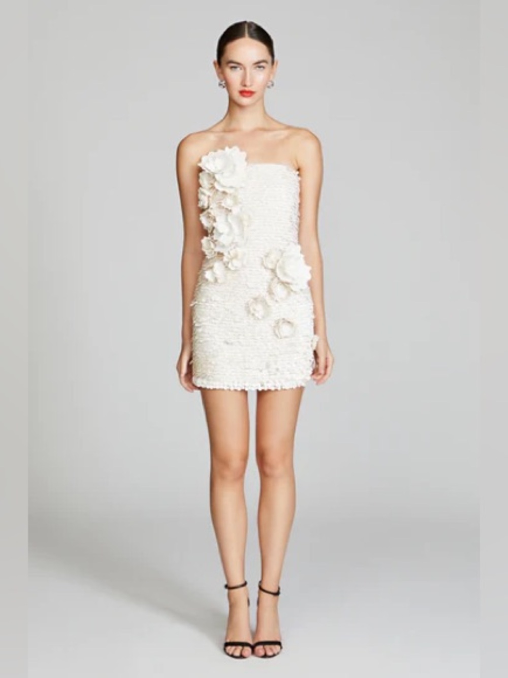 Halston Heritage White Strapless Floral Appliqué Mini Dress